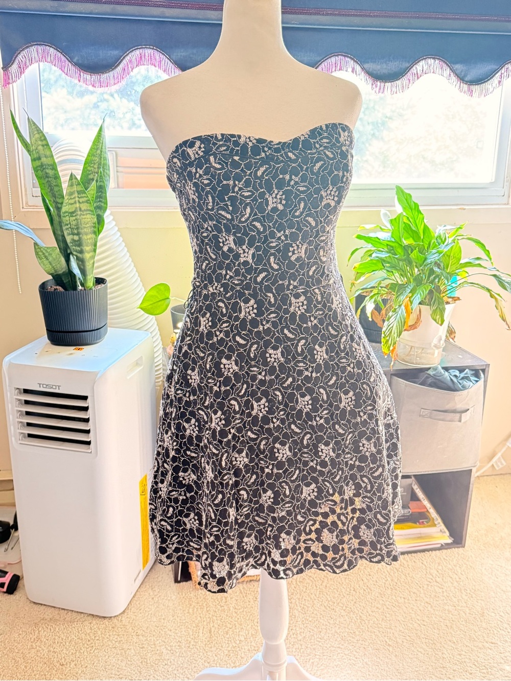 Speechless Black Strapless Floral Lace A-Line Dress
